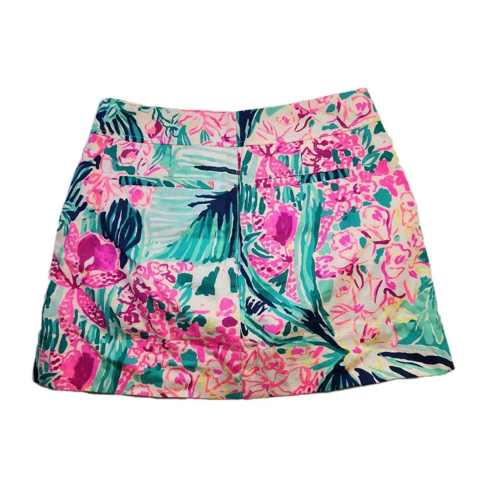Lilly Pulitzer Womens Tropical Print Skort Sz 00 Bright Pink & Green Beach Skirt